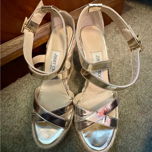 Jimmy Choo Gold/Champage Porto Platform Wedge Espadrille Sandal EU36/6 - Picture 16 of 16